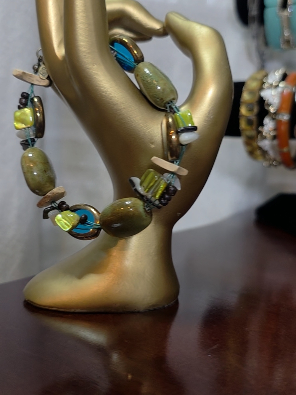 Premier Designs Olive Green & Teal Beaded Bracelet